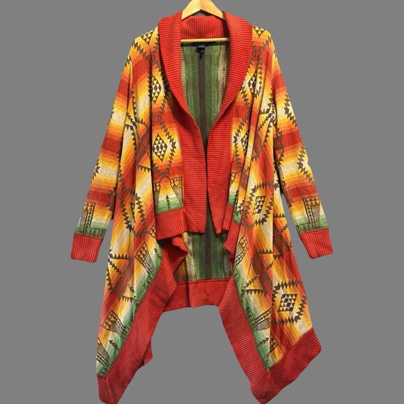 Polo Ralph Lauren Southwestern Aztec Open Cardigan Sweater Shawl Womens L/XL - Picture 2 of 8